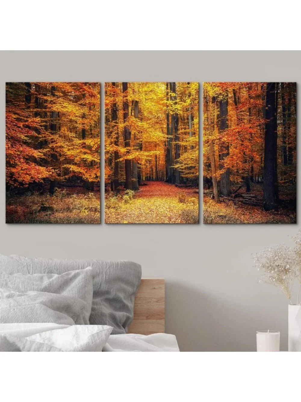 3 Piece Canvas Wall Art Set - Autumn Park Pathway - Modern Framed Decor, 16x24